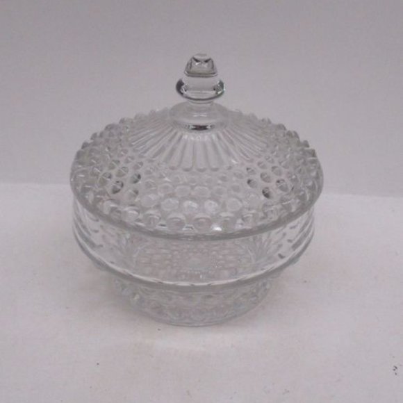 Duncan and Miller Glass Crystal HOBNAIL 4 Inch Low Dresser Box with Lid - Picture 1 of 5